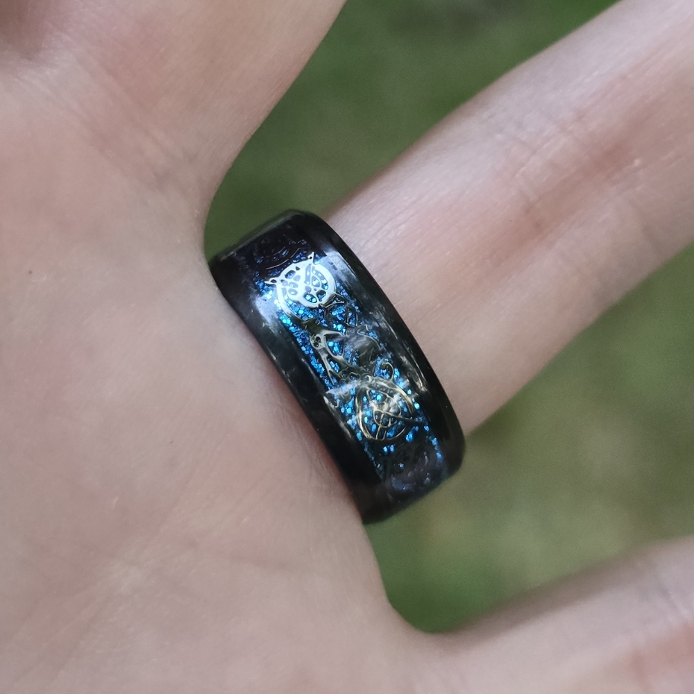 🐉 Blue on Black Dragon Thick Ring